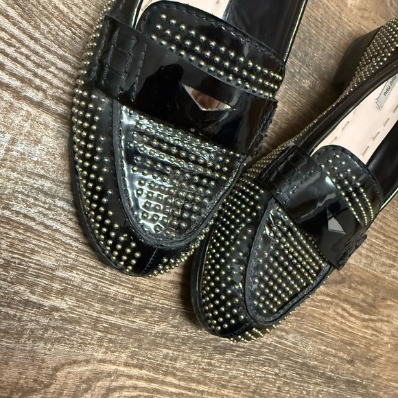 Miu Miu size 38.5 (8) GUC / EUC Black and Silver Studded Loafers - Picture 6 of 16